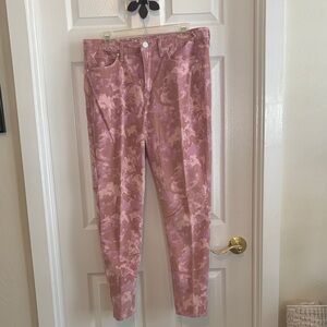 Seven7 Women's High Rise Jeans - Pink Floral 5-pocket Corduroy Size 12